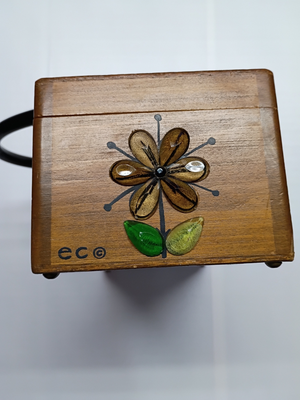 Mira Flores Brown Wooden Box with Floral Accent - Picture 7 of 15